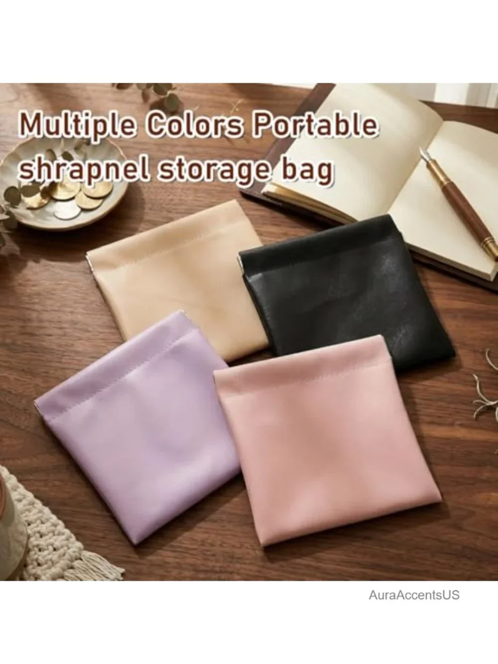 Set of 4 PU Leather Snap Closure Pouch Organizer Makeup Bags